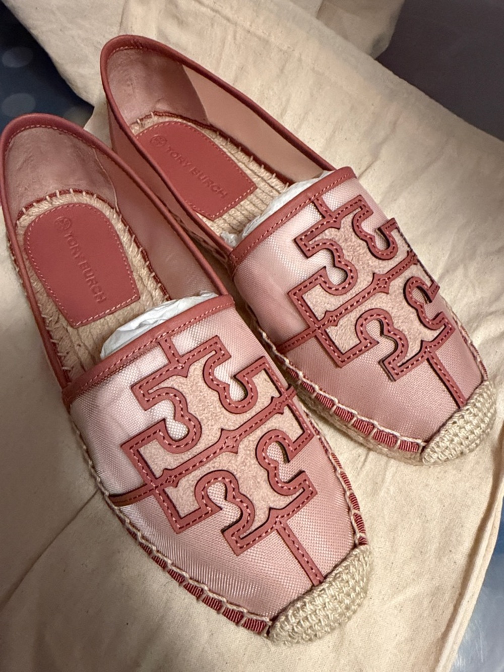 Tory Burch Rose Pink Espadrille Slip-On Flats